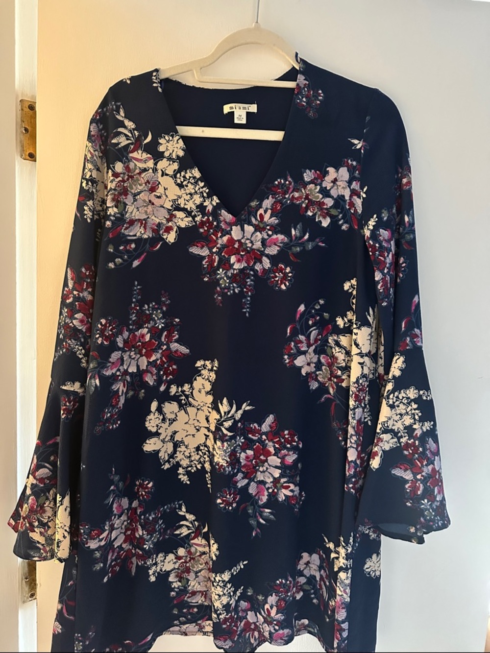 miami Navy Floral V-Neck Tunic with Bell Sleeves and Cream Accents